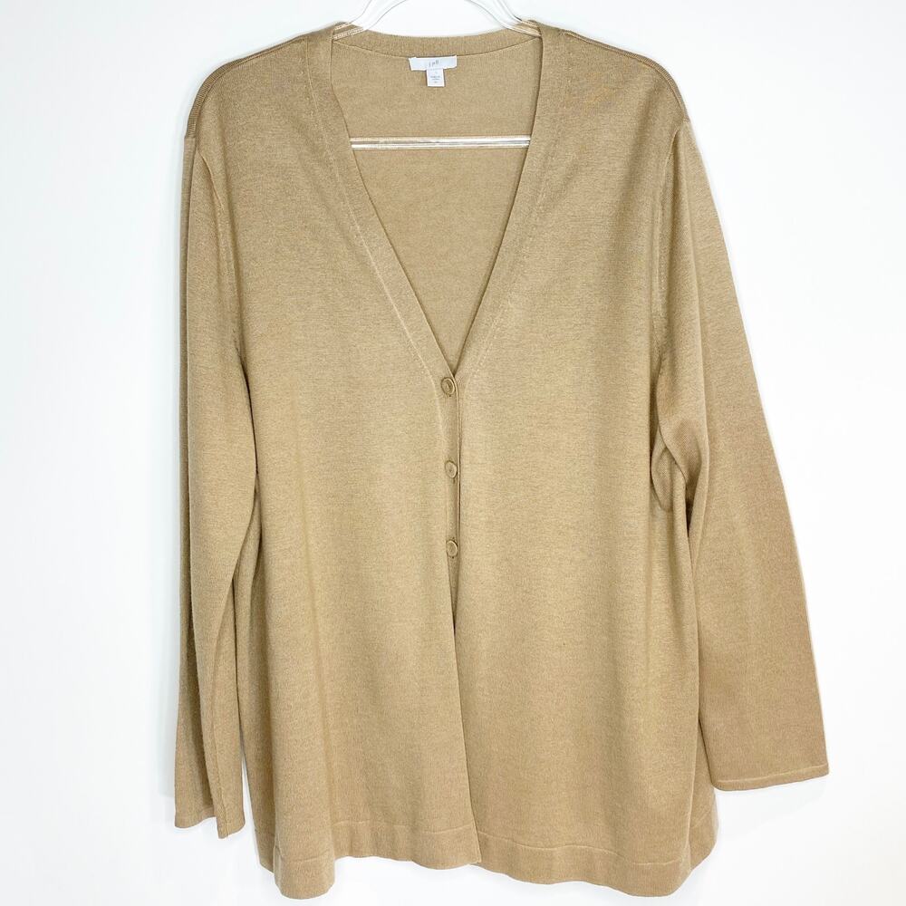 J Jill Womens SIze XL Tan Cardigan Sweater 3 Button Long Sleeve Wool Blend